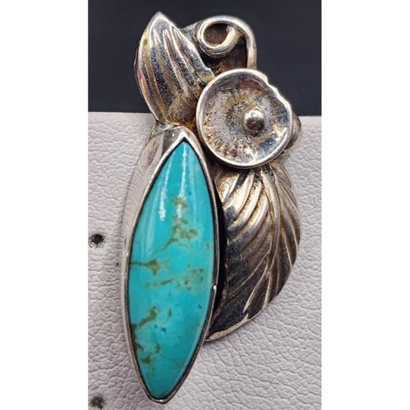 Vintage Native American Milton Lee Turquoise Sterling Silver Clip On Earrings - Picture 2 of 6